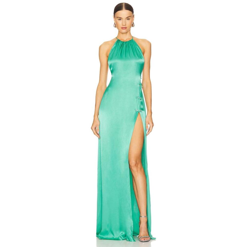 SAU LEE Porter Dress in Jade Green maxi